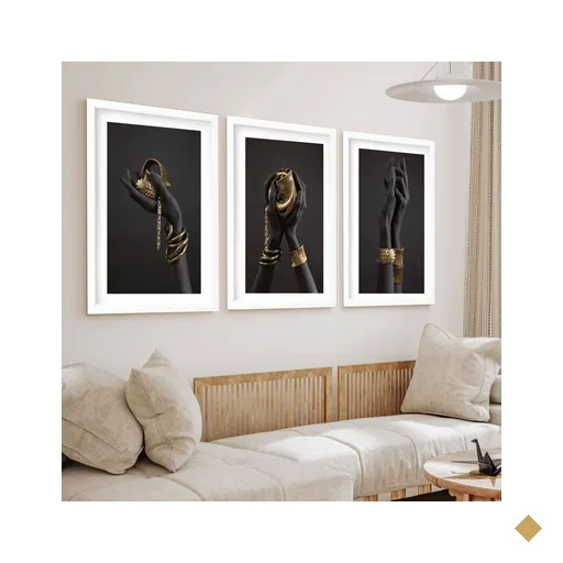 Kit 3 Quadros Grandes Braceletes 60x48cm:moldura Branca