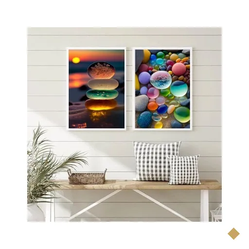 Conjunto 2 Quadros Pedras Coloridas- Ilha de Creta 24x18cm - com Vidro:madeira…