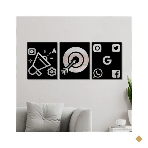 Conjunto 3 Quadros Vazados Marketing Digital com Acrílico