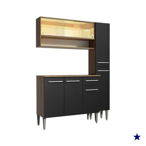 Cozinha Compacta Madesa Emilly Art com Balcão e Armário Vidro Reflex