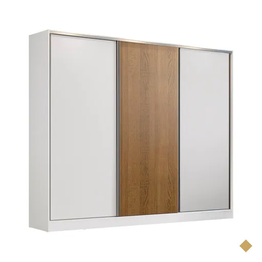 Guarda-Roupa Casal MDF Madesa Zurique 3 Portas de Correr - Branco/Branco/Rustic