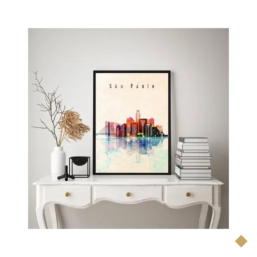 Quadro São Paulo City - Aquarela 24x18cm - com Vidro:moldura Preta
