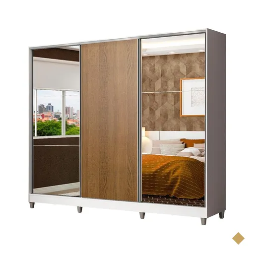 Guarda-Roupa Casal MDF Madesa Zurique 3 Portas de Correr com Espelhos com Pés…