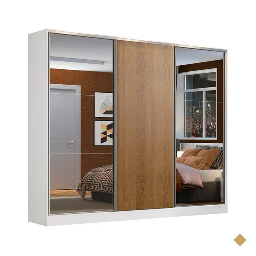 Guarda-Roupa Casal MDF Madesa Zurique 3 Portas de Correr com Espelhos -…