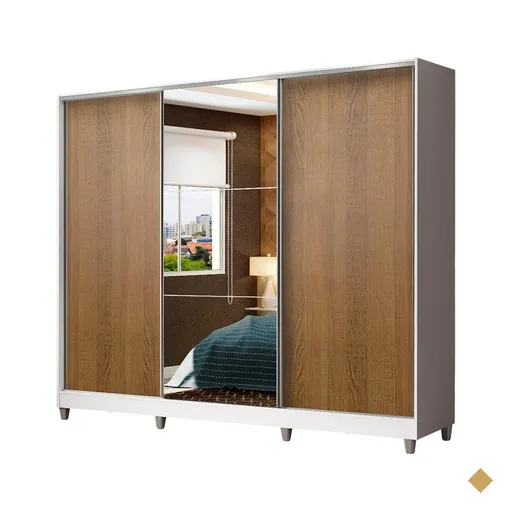 Guarda-Roupa Casal MDF Madesa Zurique 3 Portas de Correr com Espelho com Pés -…