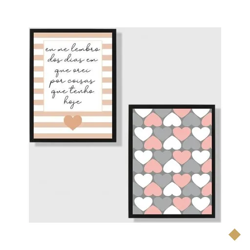 Kit 2 Quadros Dias Em Que Orei Corações 24x18cm - com vidro:Madeira preta