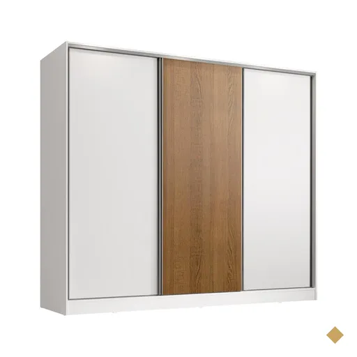 Guarda-Roupa Juvenil MDF Madesa Kevin 3 Portas de Correr - Branco/Branco/Rustic