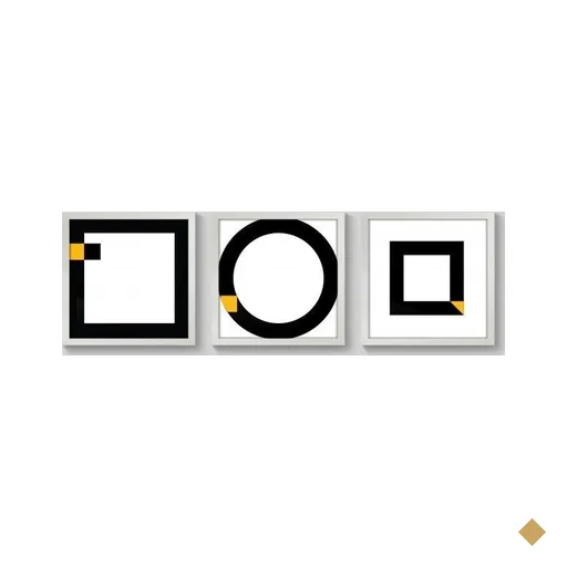 Conjunto de 3 Quadros Geométrico Linhas Preto e Amarelo - 3 Quadros 30x30cm -…