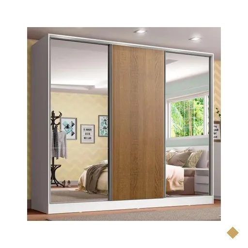 Guarda-Roupa Infantil MDF Madesa Logan 3 Portas de Correr com Espelhos -…