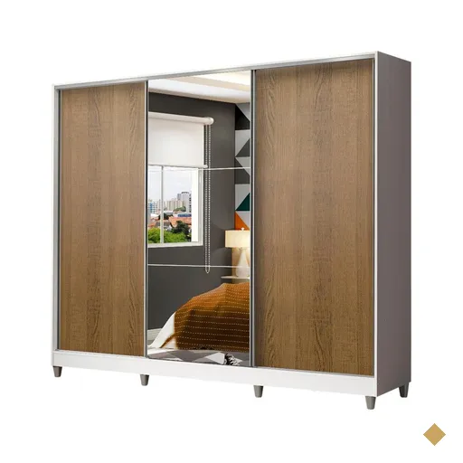 Guarda-Roupa Juvenil MDF Madesa Kevin 3 Portas de Correr com Espelho com Pés -…