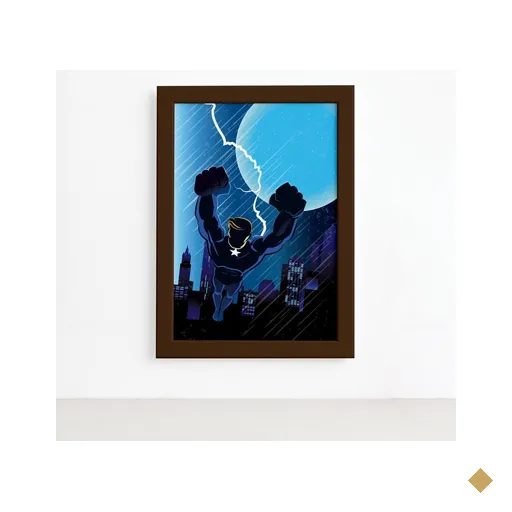 Quadro Super Heróis Geek Azul Raio Moldura Marrom 22x32cm