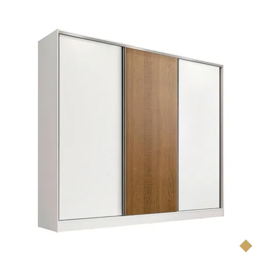 Guarda-Roupa Infantil MDF Madesa Logan 3 Portas de Correr - Branco/Branco/Rustic