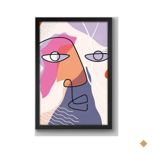 Quadro Abstrato Orgânico Line Face Colors I - 90x60cm - Moldura Caixa Preto