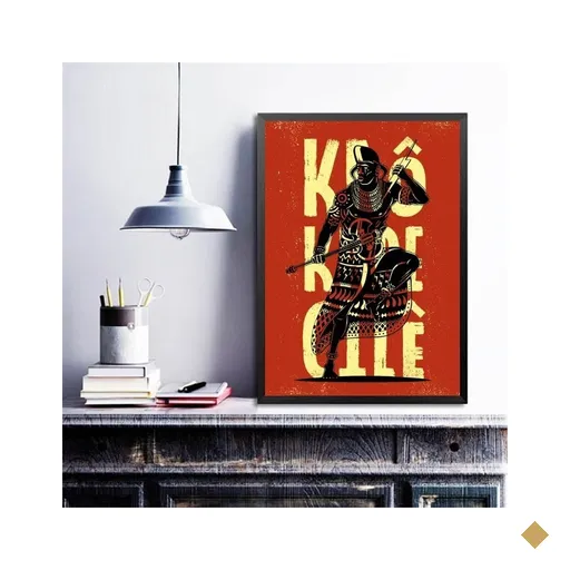 Quadro Candomblé Poster Xangô 45x34cm - com Vidro:madeira Preta