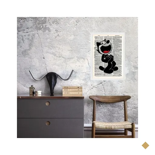 Quadro Vintage Gato Felix 33x24cm - com Vidro:madeira Branca