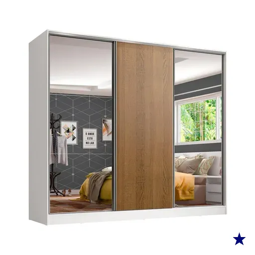 Guarda-Roupa Juvenil MDF Madesa Kevin 3 Portas de Correr com Espelhos -…
