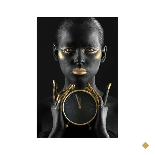 Quadro Decorativo Mulher Negra Relógio Dourado 40x60
