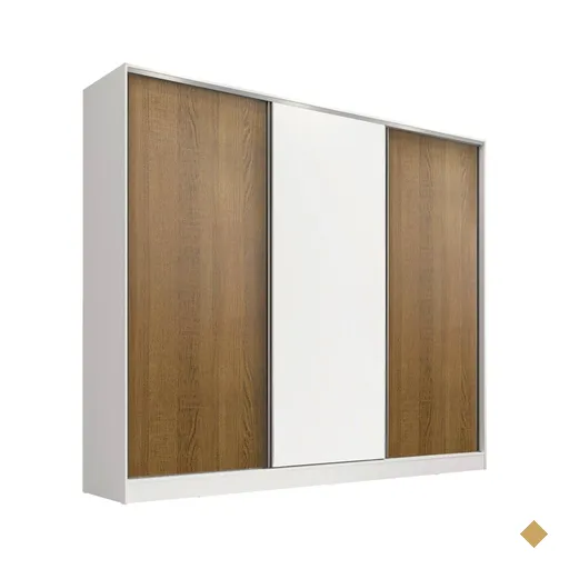 Guarda-Roupa Infantil MDF Madesa Logan 3 Portas de Correr - Branco/Rustic/Branco