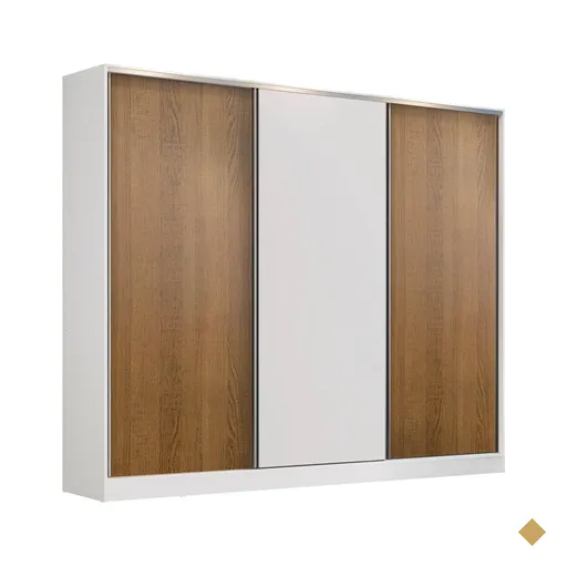 Guarda-Roupa Casal MDF Madesa Zurique 3 Portas de Correr - Branco/Rustic/Branco
