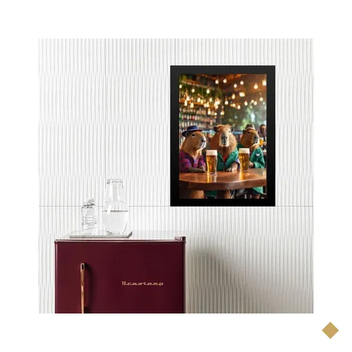 Quadro Amigos Capivaras no Bar 24x18cm - com Vidro:madeira Preta