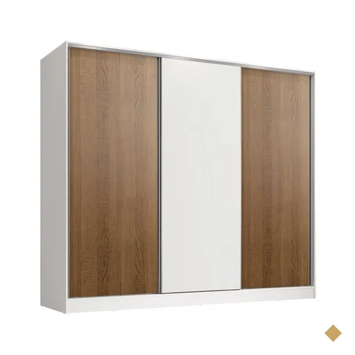 Guarda-Roupa Juvenil MDF Madesa Kevin 3 Portas de Correr - Branco/Rustic/Branco
