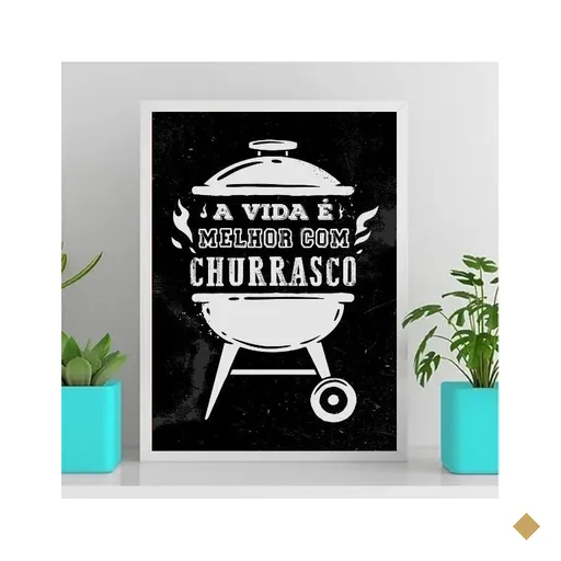Quadro A Vida É Melhor Com Churrasco 45x34cm - com vidro:Madeira preta