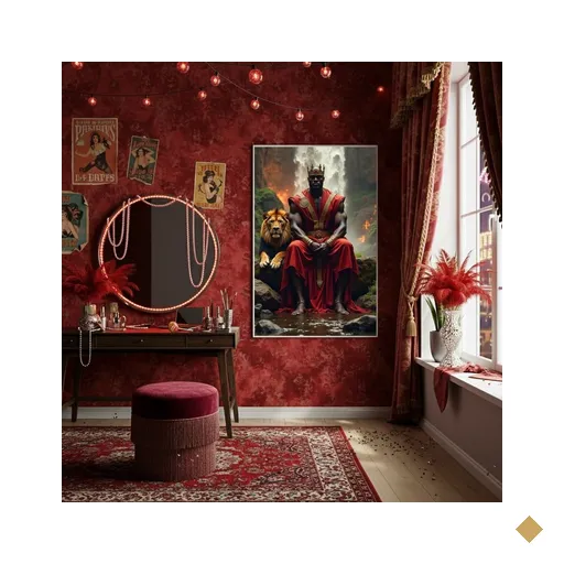 Quadro Decorativo Xangô com Leão - 70x50cm:moldura Preta