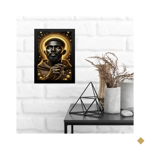 Quadro Decorativo Sacro São Benedito 45x34cm:moldura Preta
