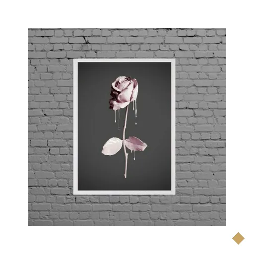 Quadro Decorativo Rosa De Tinta Rosa 45x34cm - com vidro:Madeira preta