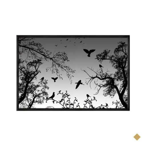 Quadro Decorativo - Natureza e Passaros Tons de Cinza Flnt013 - Vidro com…