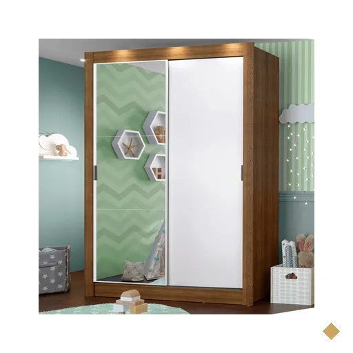 Guarda-Roupa Infantil Madesa Enzo 2 Portas de Correr com Espelho - Rustic e…