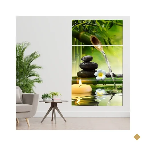 Quadro Decorativo - Vertical - 3 Telas - Feng Shui - Bambu - 200x120