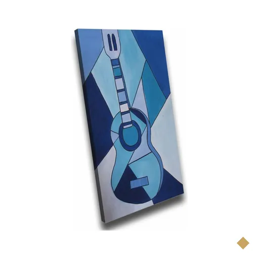 Quadro Decorativo Pablo Picasso Arte Cubista De Quitarra:120x80 cm/DOURADA