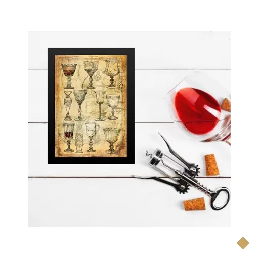 Quadro Decorativo Vintage Taças de Vinho 24x18cm - com Vidro:moldura Branca