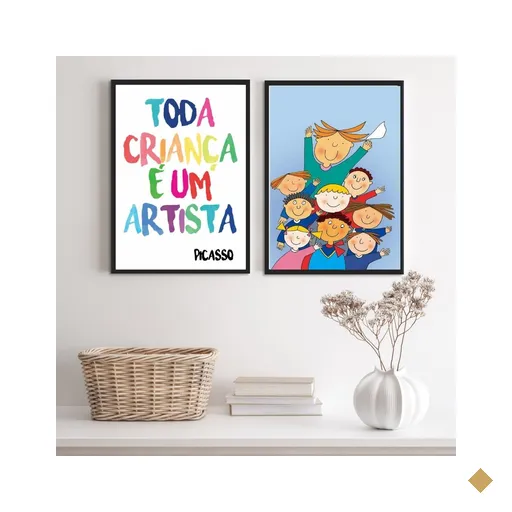 Kit 2 Quadros Infantis Toda Criança É Um artista 33x24cm:madeira Preta