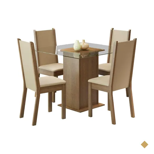 Conjunto Sala de Jantar Madesa Aline Mesa Tampo de Vidro com 4 Cadeiras