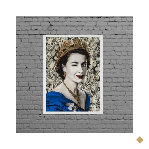 Quadro Rainha Elizabeth Pop Arte 24x18cm - com vidro:Madeira branca