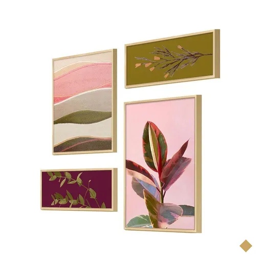 Kit 4 Quadros Abstrato Folhagens Ramos Decorativo