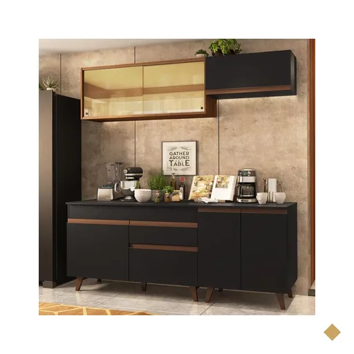 Cozinha Completa Madesa Reims 190001 com Armário e Balcão - Preto/Rustic