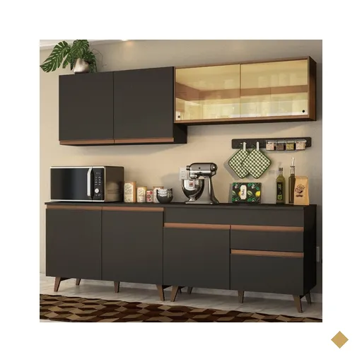 Cozinha Completa Madesa Reims 240001 com Armário e Balcão - Preto/Rustic