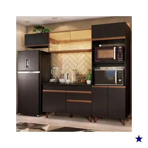 Cozinha Completa Madesa Reims 260001 com Armário e Balcão - Preto/Rustic