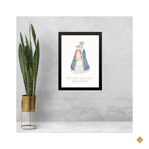 Quadro Aquarela Nossa Senhora do Bom Parto 33x24cm:moldura Preta