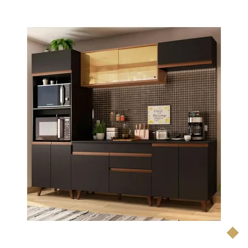 Cozinha Completa Madesa Reims 260002 com Armário e Balcão - Preto/Rustic