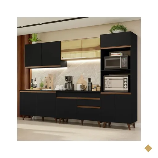 Cozinha Completa Madesa Reims 310001 com Armário e Balcão - Preto/Rustic
