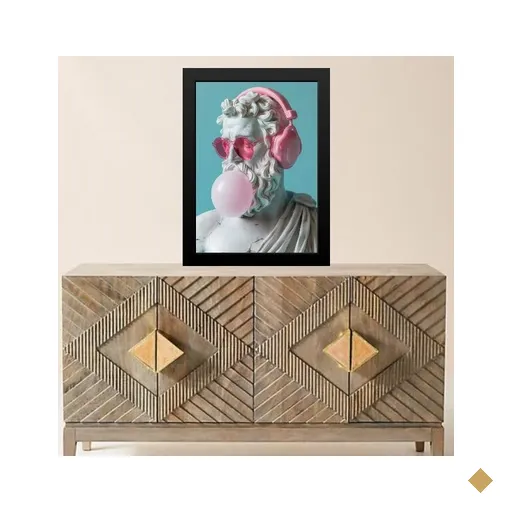 Quadro Divertido Estátua Bubble Gum 33x24cm - com Vidro:moldura Preta