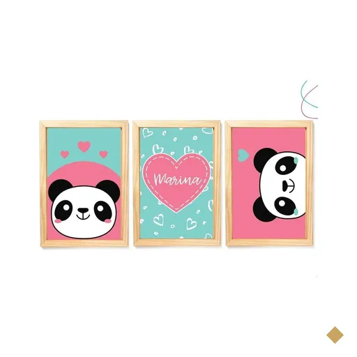 3 Quadros Decoração Infantil Meu Panda Quarto Menina Moldura Cor da…