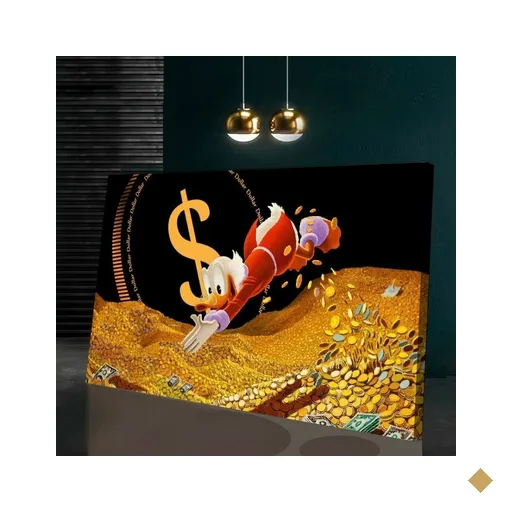 Quadro Decorativo Tio Patinhas Nadando Em Dinheiro:90x60/PRETA