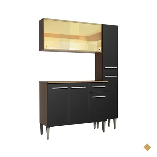 Cozinha Compacta Madesa Emilly Gold com Armário, Balcão e Paneleiro -…
