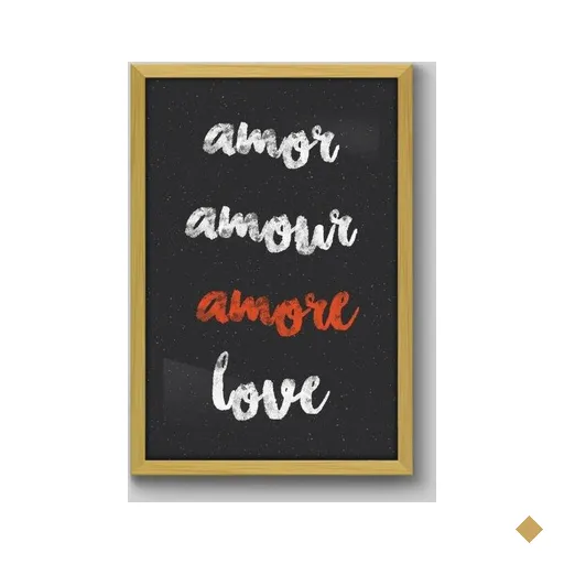 Quadro Frase Amor Amour Amore Love - 60x40cm - Moldura Caixa Madeira