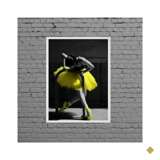 Quadro Decorativo Bailarina Amarela 33x24cm:Madeira preta